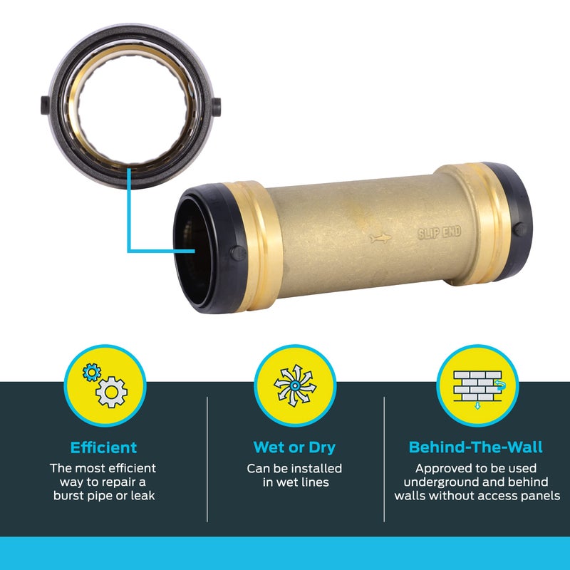 SharkBite 2 x 2 in Slip Coupling, Push-to-Connect Brass Plumbing Fitting, UXL0654 - Image 3